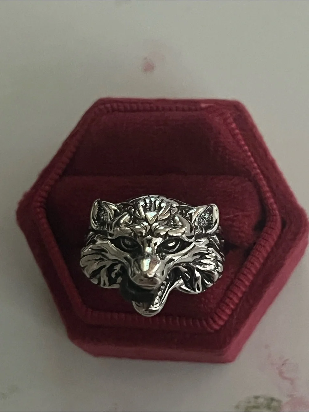Vintage Design Stainless Steel Antique Design Wolf Head Ring Adj. Size 9-15